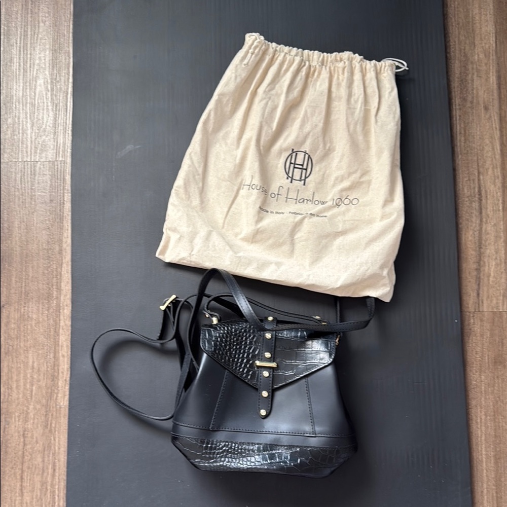 House of Harlow 1960 Black Backpack with Silver Hardware